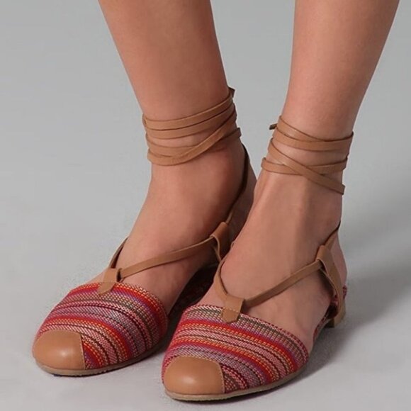 Jeffrey Campbell Woven‎ Aztec Screech Sandals Size 6 Bohemian Hippie Wrap Ballet - Picture 1 of 8